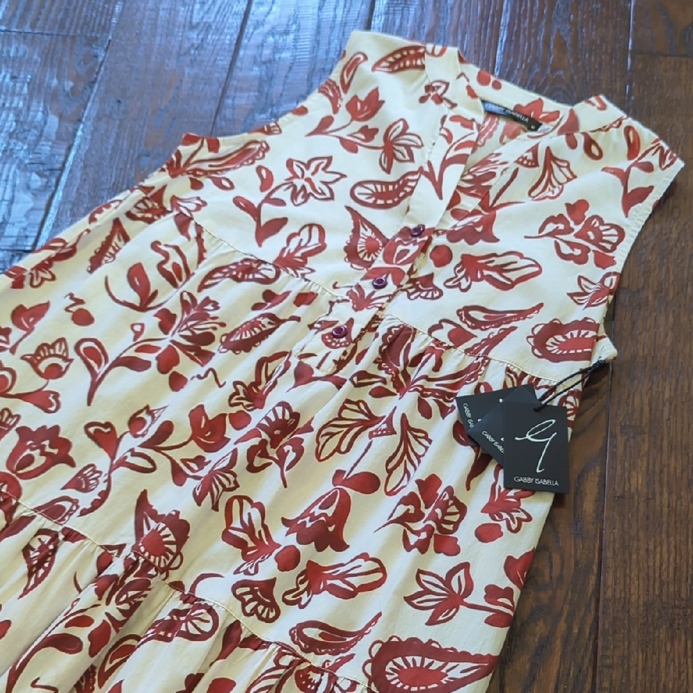GABBY ISABELLA I NWT Rust & Cream Paisley Floral Tiered Sleeveless Maxi Dress, M